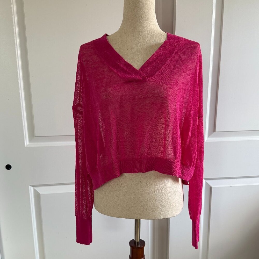 Anthropologie Maeve Pink Sheer Boxy Fit V Neck Top Size Small